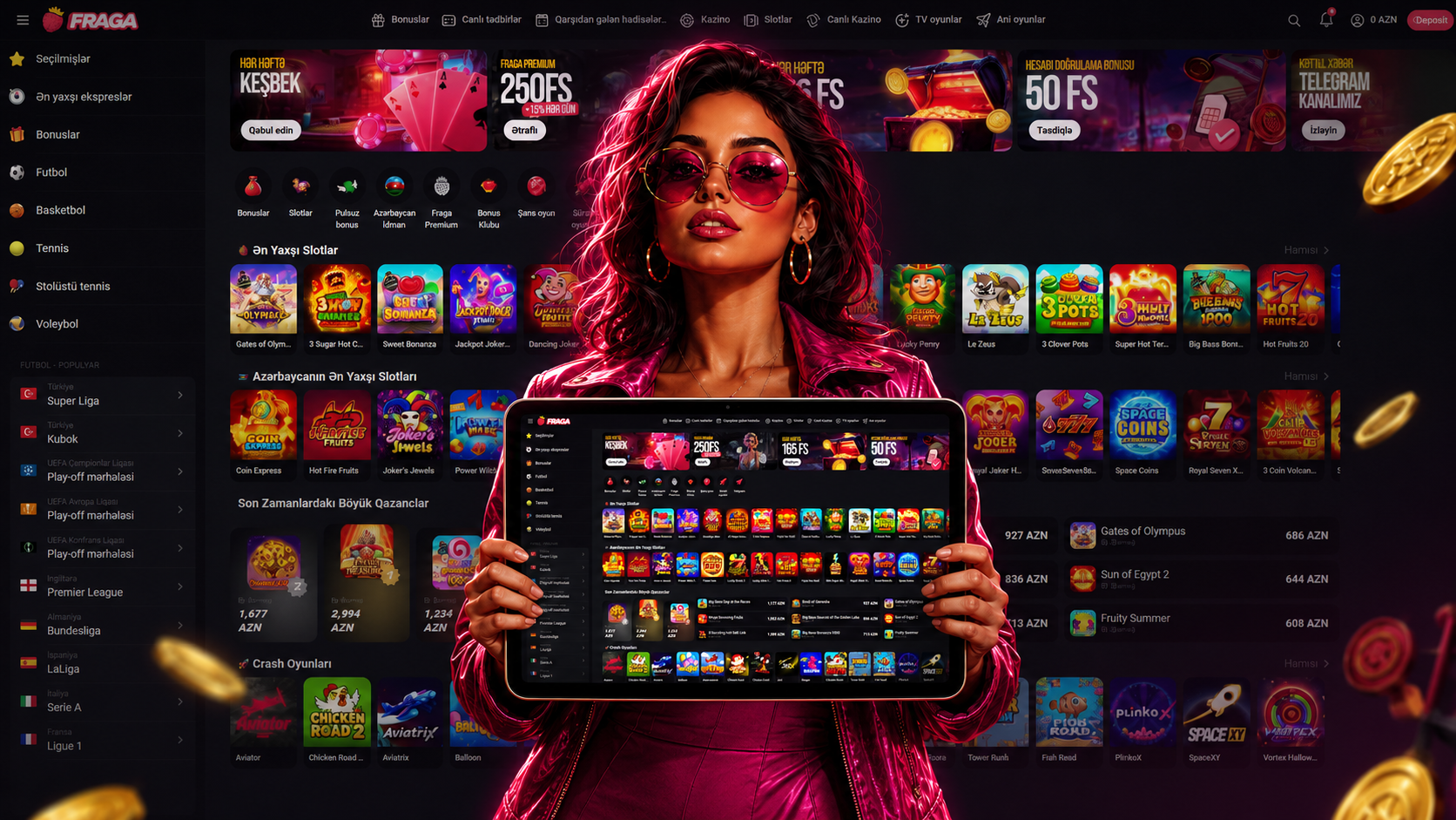 Fraga Bet hesabına girişdən sonra slotlar, Aviator, live casino və oyun kataloqu